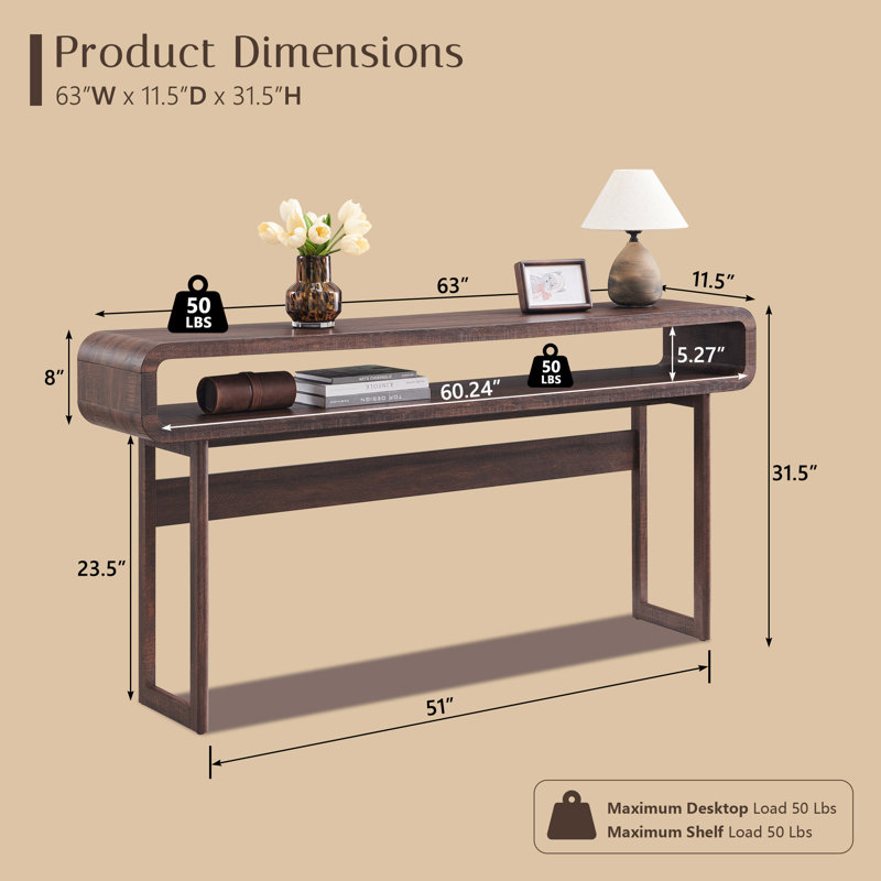 51" Manufactured Wood Console Table, Brown