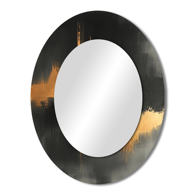 Miroir décoratif ovale abstrait en métal noir et doré Converge Dream III, 43 po x 33 po