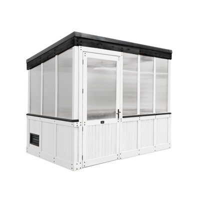 Backyard Discovery Willow 9' x 6' White Cedar Wood and Polycarbonate Walk-In Outdoor Greenhouse Kit with PowerPort