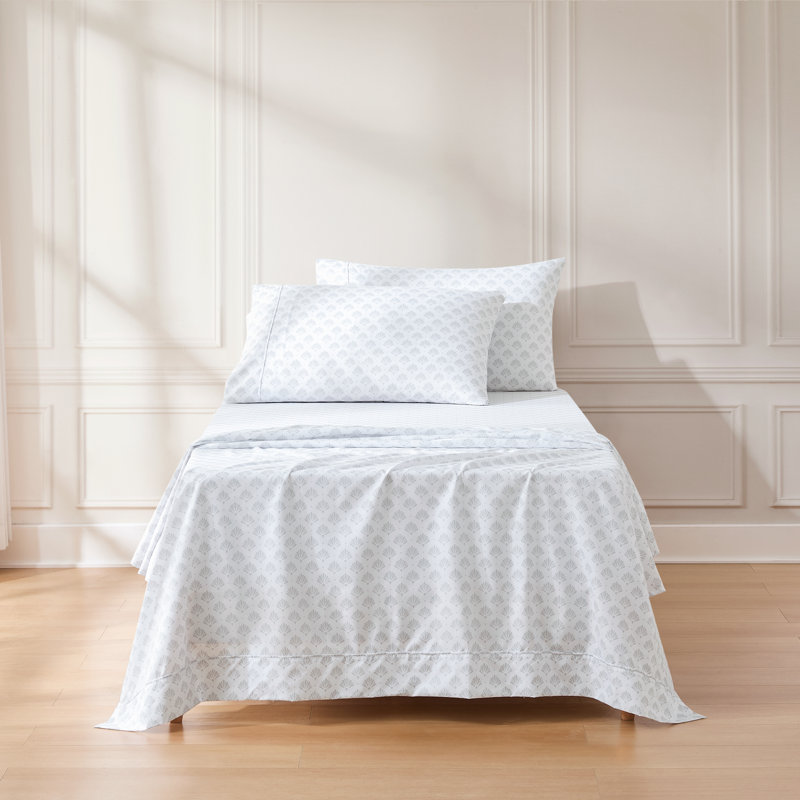 Scallop Fan Gray Sheet Set, Twin Sheet Set with 3 Additional Pieces