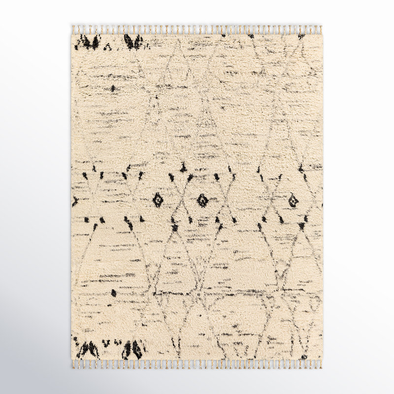 Clive Hand-Knotted Wool Cream/Gray/Black Area Rug, Rectangle 8'10" x 12'