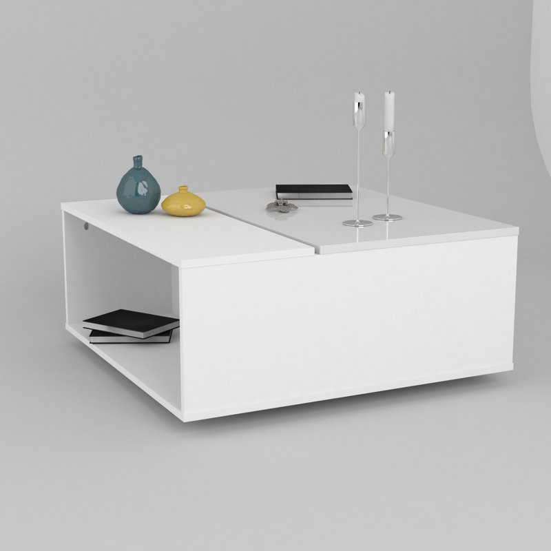 Stanley Lift Top Block Coffee Table with Storage, White