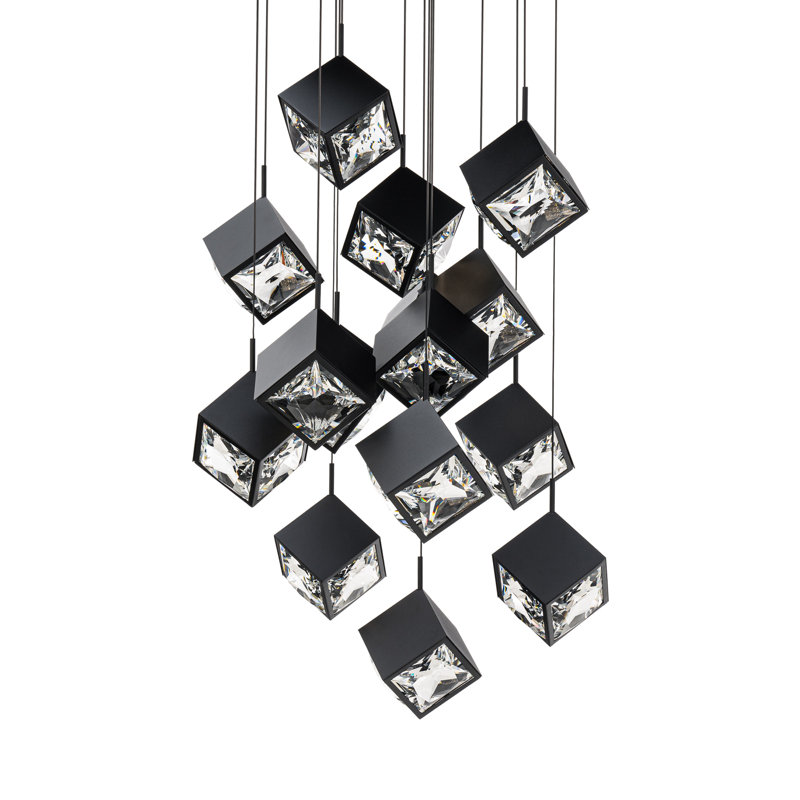 Luminaire suspendu carré à 15 lumières DEL Ice Cube, Noir