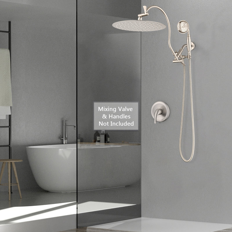 Bras de douche pivotant avec douchette Rainfall, Nickel brossé