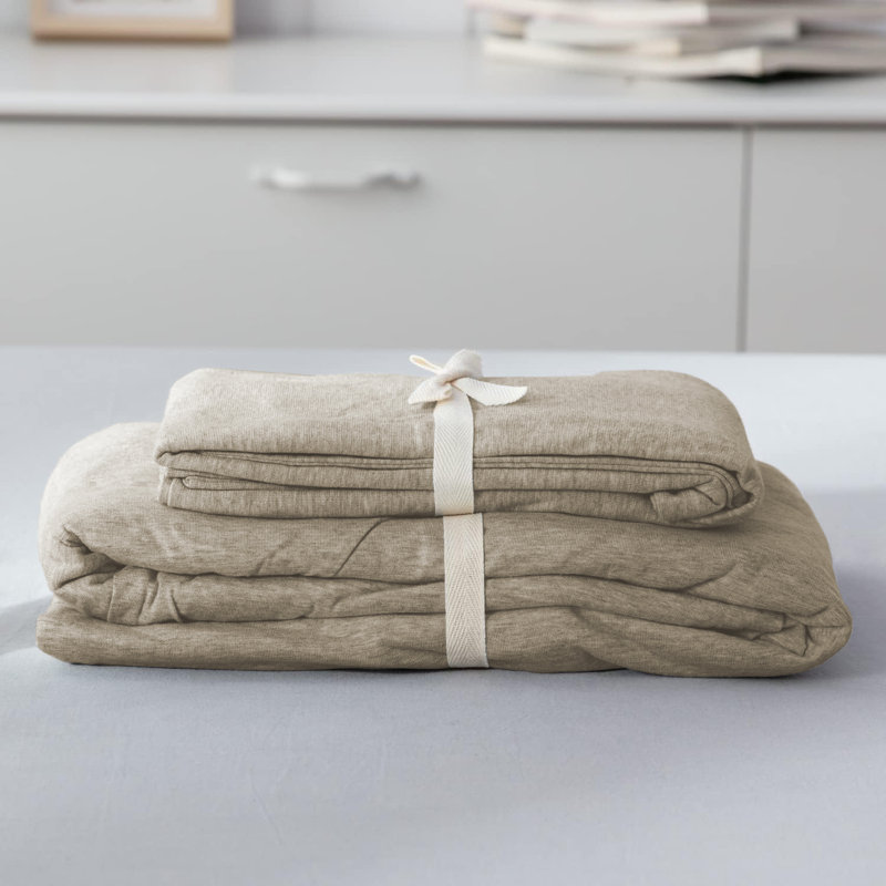 Jersey Knit Fitted Sheet, Beige, Kingsize (5')