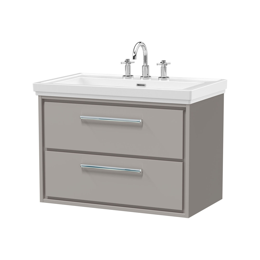 Hudson Reed Lille 600mm Fern Green 2 Drawer Wall Hung Vanity Unit With 3 Tap Holes Fireclay Basin