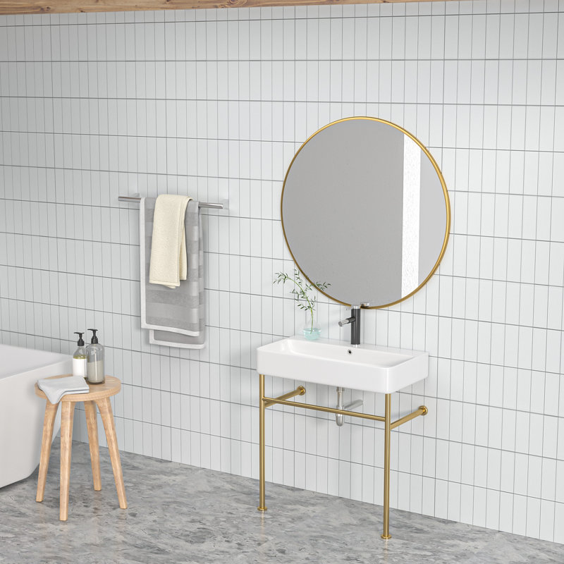 Kichae 16.3'' Ceramic Rectangular Bathroom Sink with Overflow, White/Gold