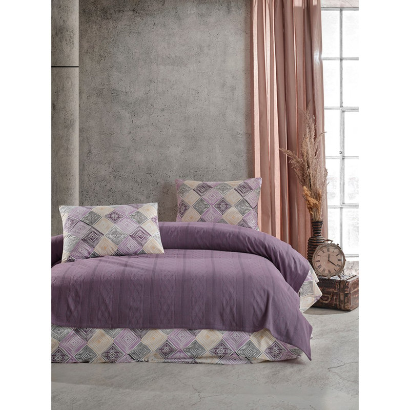 Ensemble de courtepointe 100% coton moderne et contemporain Montes 4 pièces, Mauve