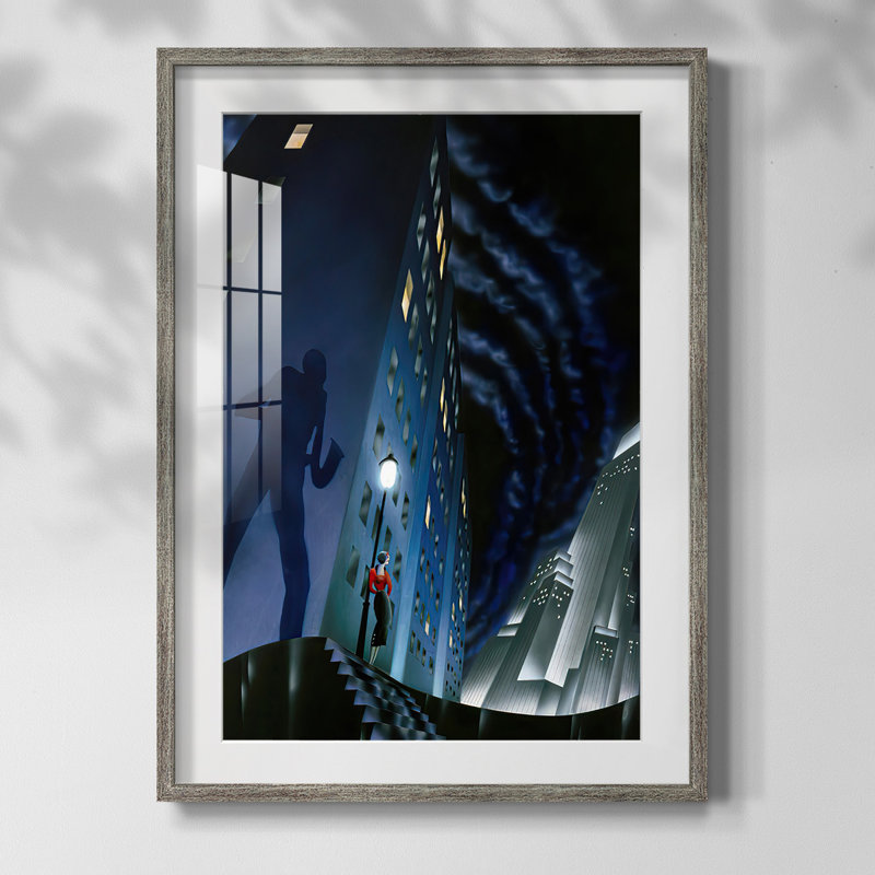 " The Shadow ", White, Distressed Silver Framed Paper