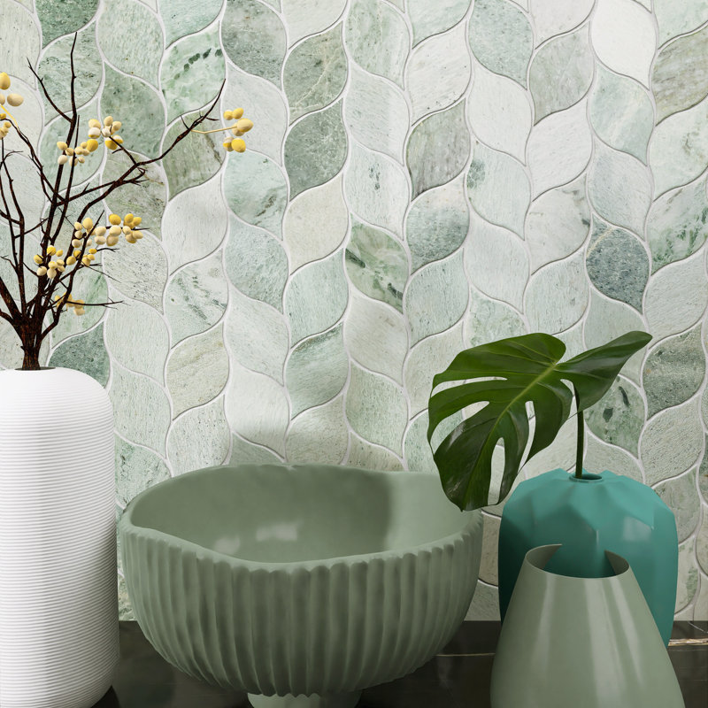 Natural 12.41 in. x 12.01 in. Arabesque Polished Marble Mosaic Tile