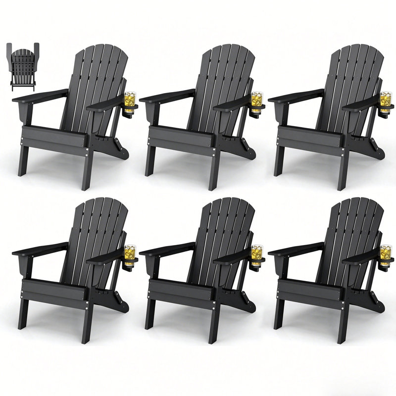 Set Of 6 Hdpe Folding Adirondack Chair, Gray