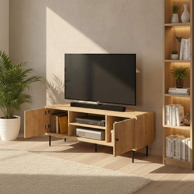 Meuble télé de style Mid-Century avec rangement pour téléviseur de 60 po ou moins