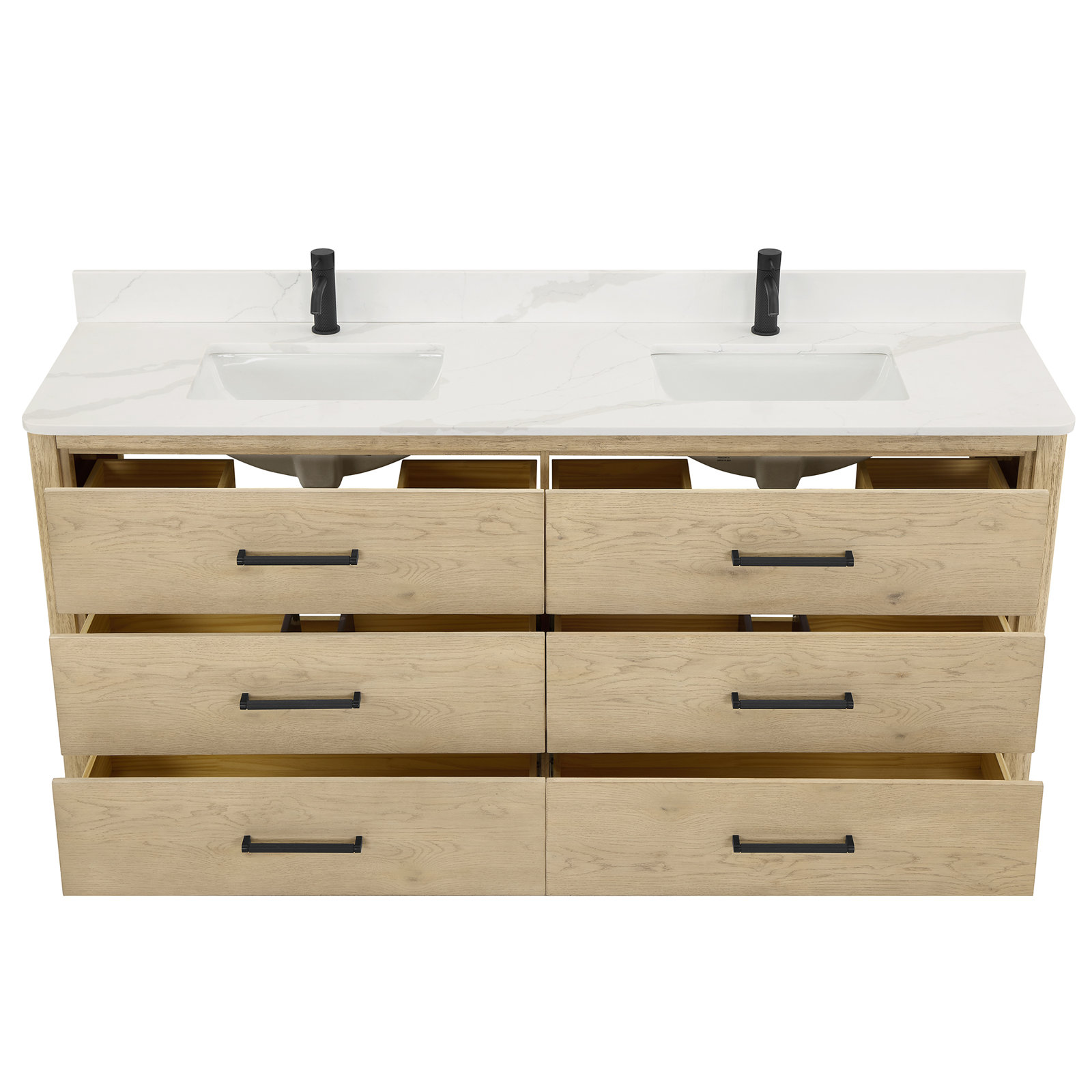 Porto 72'' Double Bathroom Vanity, Natural Oak, Matte Black