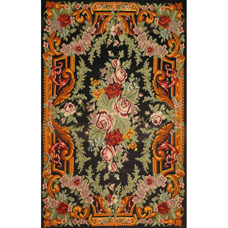 Tapis floral orange / vert, Rectangle 7 pi x 9 pi