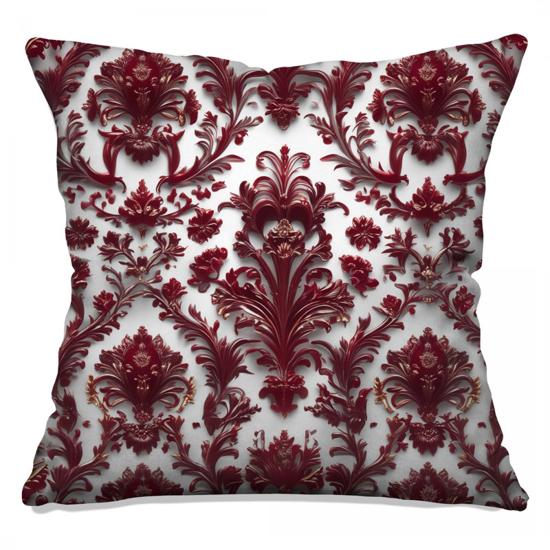 Coussins décoratifs damassés rouges Ornate, 14 x 14 inches