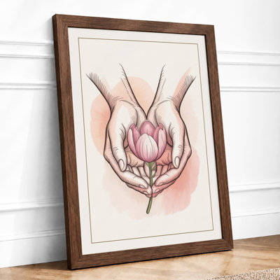 Hands Cradling Lotus Botanical - Framed Print