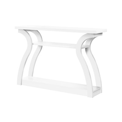 Modern White Laminate Accent Console For Hallway, Living Room, Bedroom - Curved Design Table With Storage And Classy Appeal Bedroom, Entryway Three Chic