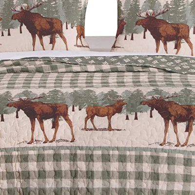  Green/Brown Microfiber Reversible Quilt Set