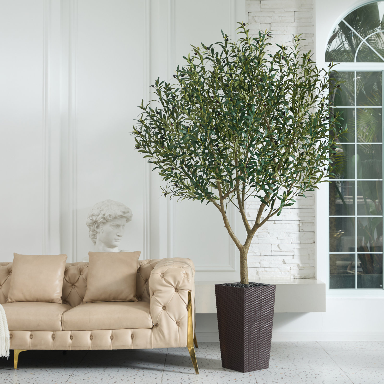 Altera Olive Tree in Decorative Vase, Brown, 96" H x 32" W x 32" D