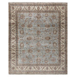 Hand Knotted Wool Area Rug in Light Blue And Ivory