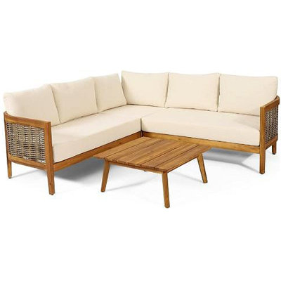 ENSEMBLE DE CONVERSATION 4-PIÈCES CROWNE AVEC COUSSIN BEIGE, Teck