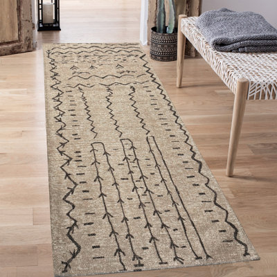 Tapis intérieur / extérieur beige / gris en coton / polyamide Kaimani