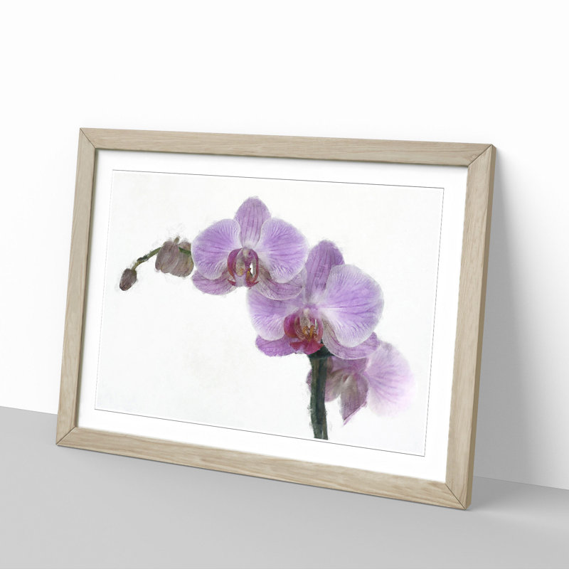 Purple Orchids In Bloom - Single Picture Frame Painting on MDF, 62cm H x 87cm W x 2cm D, Oak