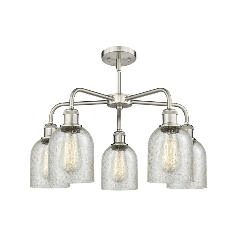 Lustre en forme de cloche à intensité variable en acier à 5 lumières Matewan, Nickel satiné, Mica