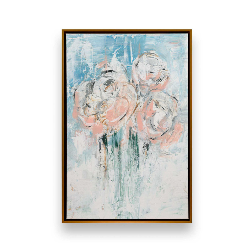 «Abstract Blush Bouquet II» par Ethan Harper, reproduction d'art, «Floater», reproduction encadrée sans passe-par, Doré