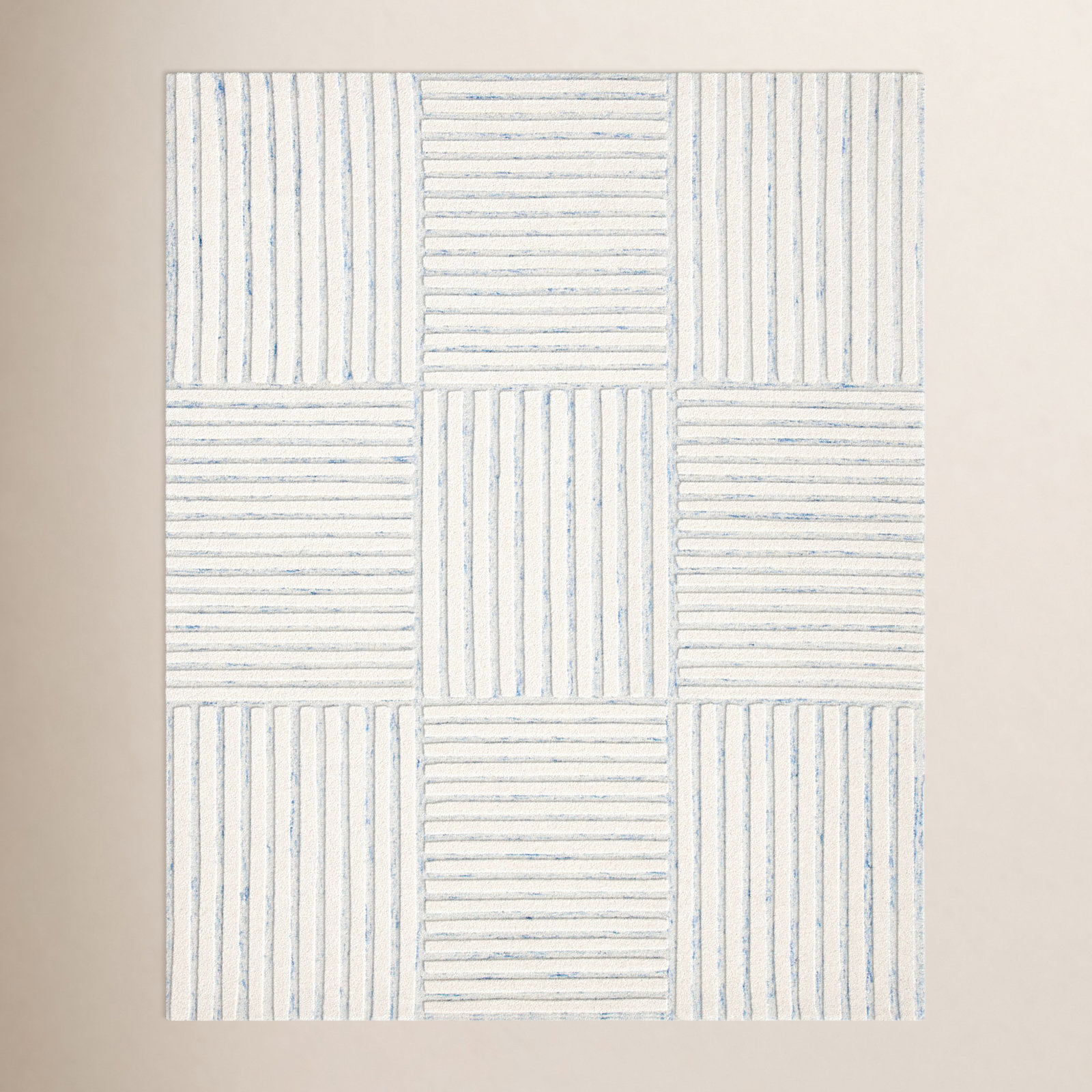 Asgari Blue Ivory Hand-Tufted Wool Striped Rug, Rectangle 4' x 6'