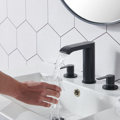 3 Hole 2 Handle 8 Inch Black Widespread Faucet For Bathroom Sink