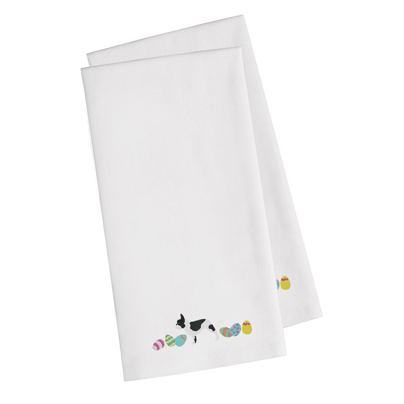 Cotton Embroidered Tea Towel Kitchen Towel, White, 28" H x 19" W x 0.1" D