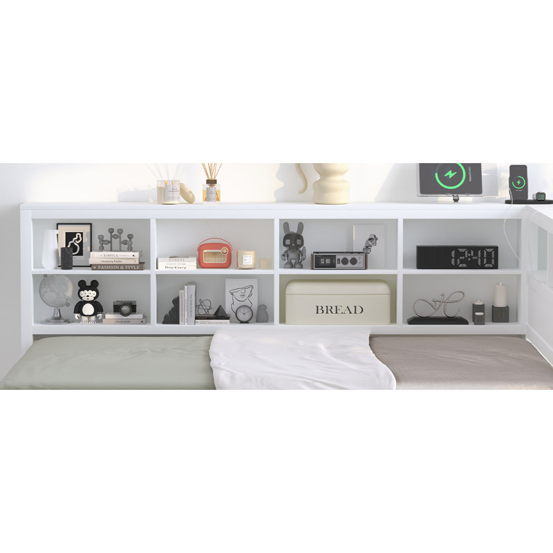 Lit bibliothèque avec couchette Dumbarton Erby, Blanc, Double