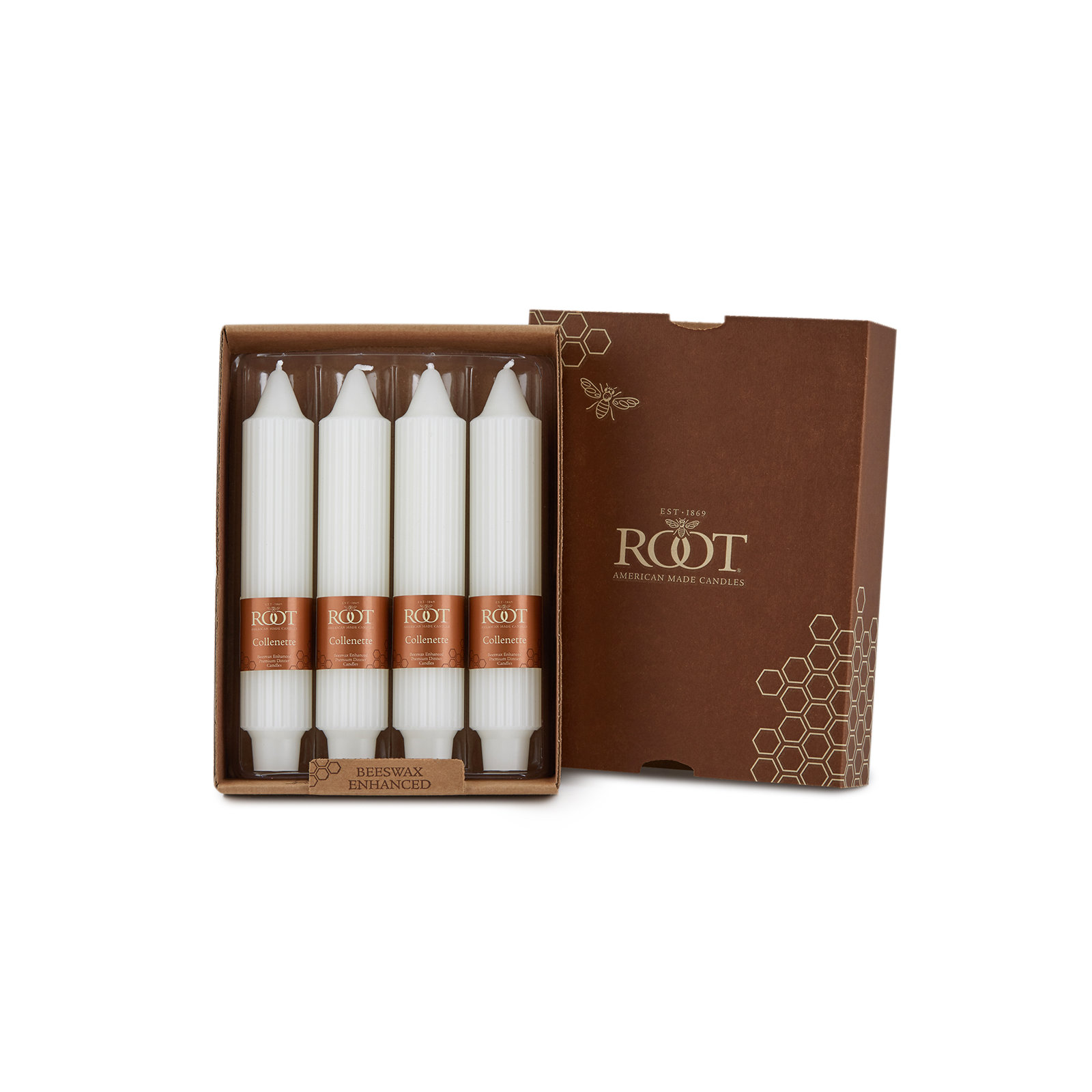 Grecian Collenette Unscented Taper Candle, White, 7" H x 1.25" W x 1.25" D