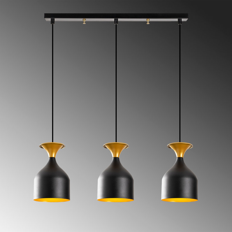 Luminaire suspendu géométrique à 3 lumières pour îlot de cuisine Philo, Noir / or