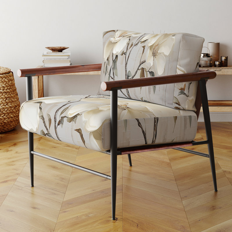 Fauteuil beige et vert Magnolias Flower Blossum, Noir