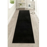 Soft Medium Pile Low Weight Non Slip Custom Size Solid Black Color Brampton Runner Rug by Feet
