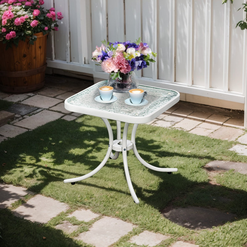 18In Square Outdoor Side Table,White, White