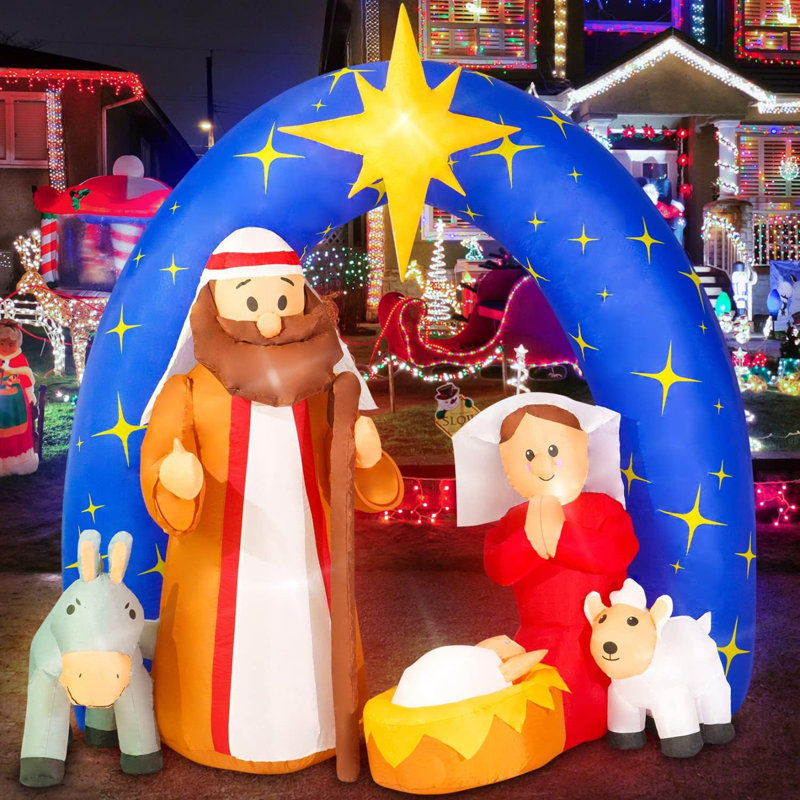 Décorations de Noël gonflables de Noël pour l'extérieur de la crèche de Noël l 7,5 pi pour la cour