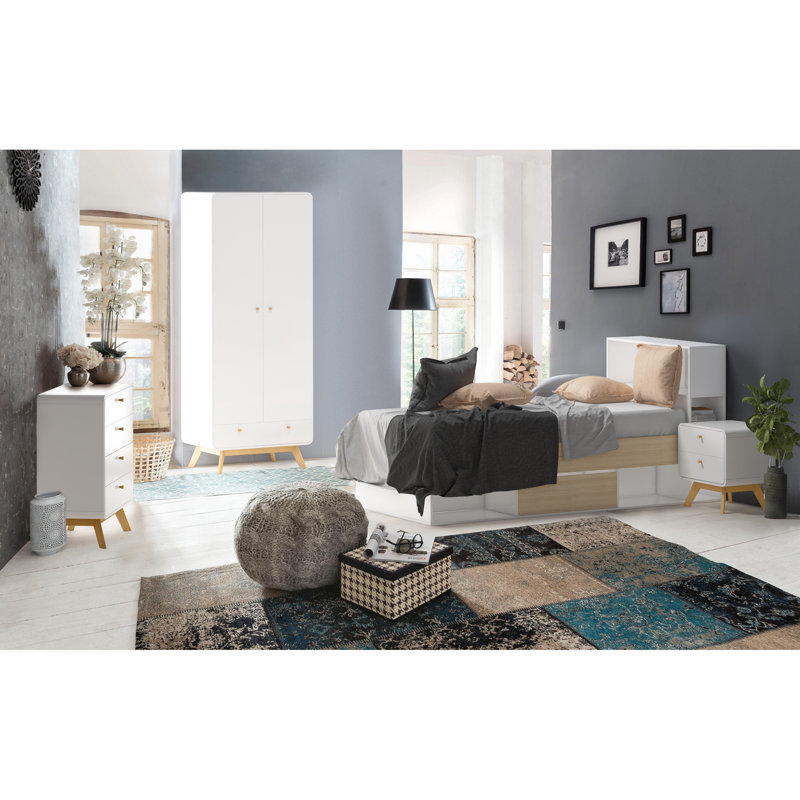 Maja 51cm W Manufactured Wood Bedside Table, White/Brown