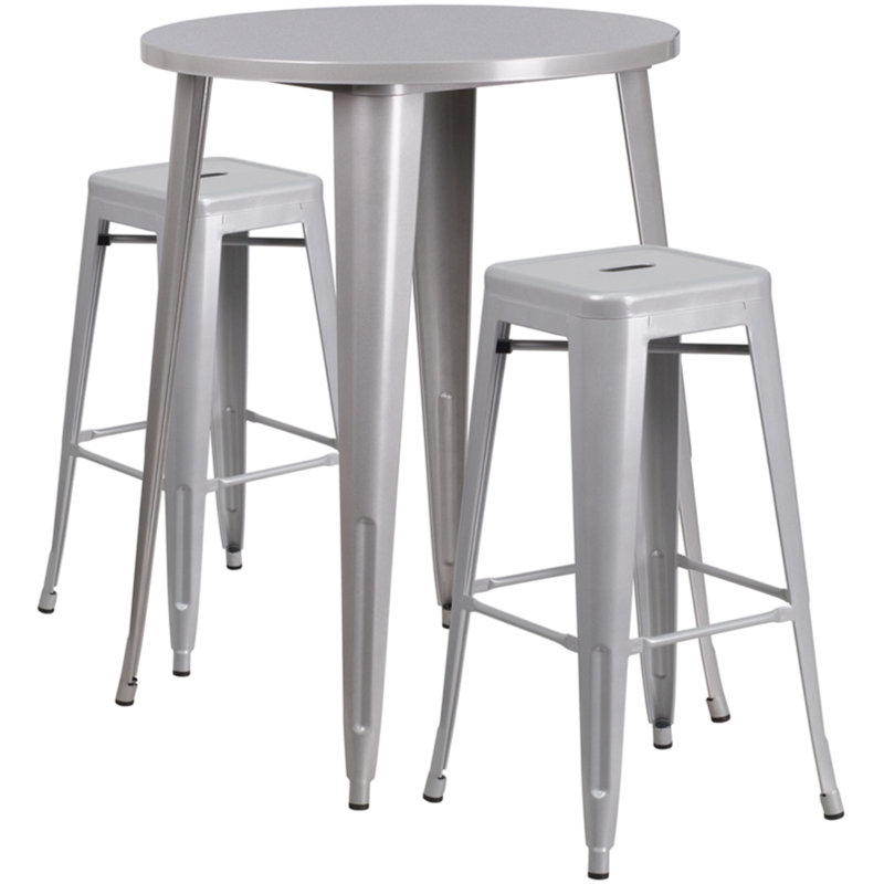 Fiennes 2 - Person Patio Dining Set with Round Table, 30" x 30" x 41", Silver