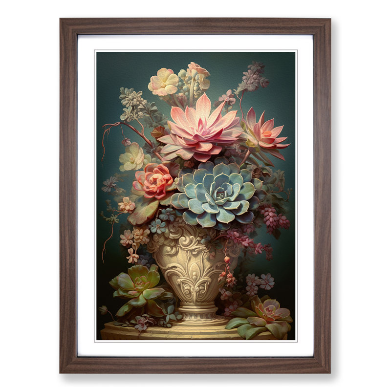 Succulent Victorian - Single Picture Frame Print on Wood, Walnut, 34cm H x 25cm W x 2cm D