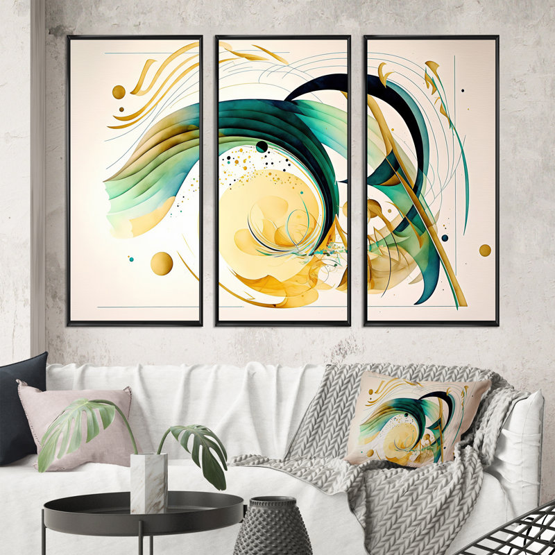 Dorlinde Golden Spiral Mouvement III - impression de 3 pièces, Cadre noir, H 28 po x l 36 po x P 1 po