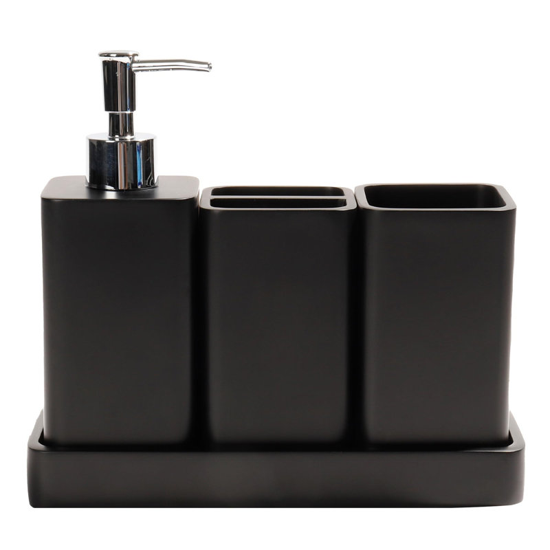 Ensemble d'accessoires de salle de bain, ensemble d'accessoires de salle de bain 4 pièces, distributeur de savon, porte-brosse à dents, ensemble de support Cotton Swab, ensembles de salle de bain complets, ensemble de lavabo pour décor moderne, blanc