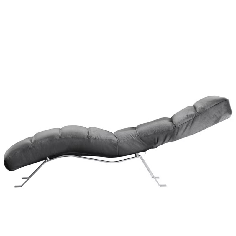 Rye Upholstered Velvet Fabric Chaise Lounge with Adjustable Backrest, Silver, Steel Grey