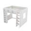 Grand lit mezzanine en bois pour enfants avec armoires et tablettes de rangement, conception peu encombrante, blanc-1769419996