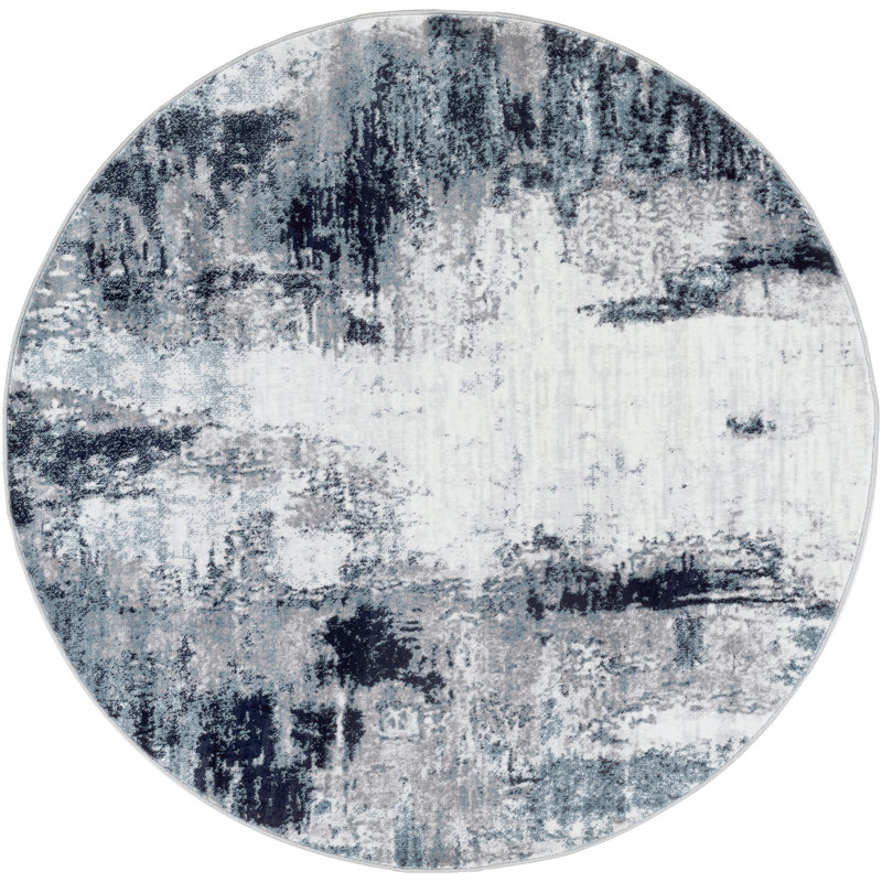Abstract Area Rug, Round 160 cm, Black/Grey