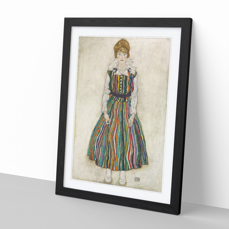Portrait of Edith by Egon Schiele - Picture Frame Painting, 65cm H x 48cm W x 2cm D, Black Framed