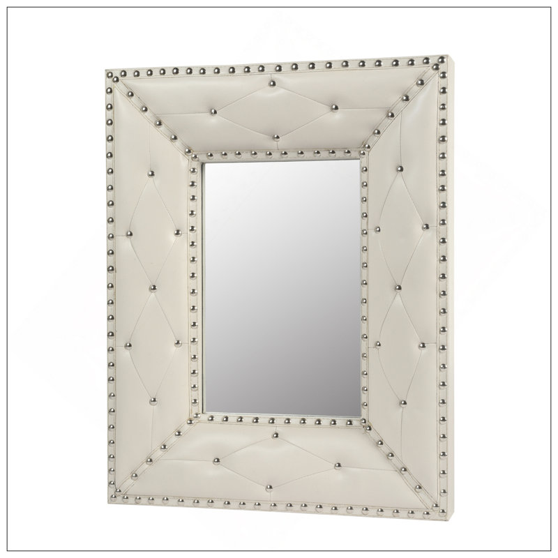 Stylish Rivet Decorated PU Covered MDF Framed Mirror For Modern Wall Decor, Suitable For Various Rooms And Easy To Install.