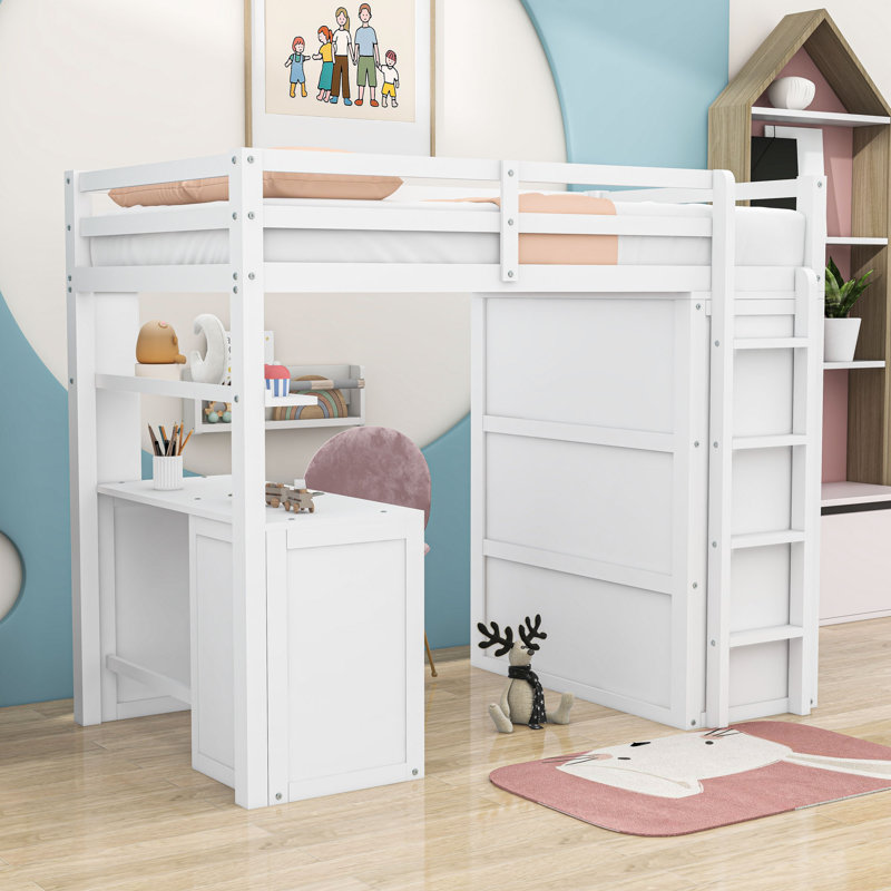 Lit mezzanine 3 tiroirs avec bureau Garip par Harriet Bee, Blanc